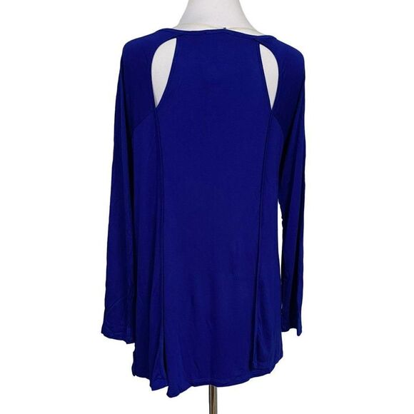 Cable & Gauge Pullover Keyhole Back & Shoulder Hi-Low Top Siz L Royal Blue NEW - Picture 4 of 7